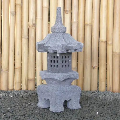 Product image of the product “Japanese style Garden Lantern, made from Andesit Stone. Multipart. 60 cm Height, Roof is 26 cm width. ”